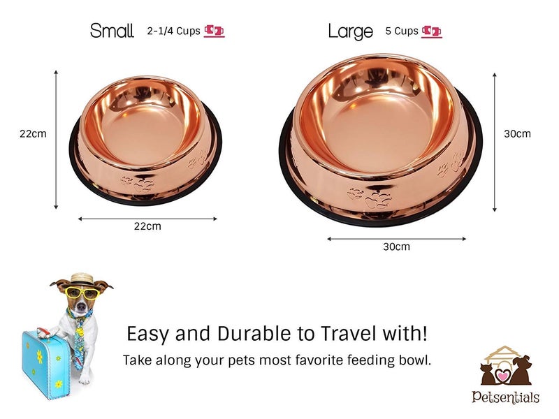 Melzon Petsentials Non-Skid Stylish Food Bowl for Your Pet, Premium Grade Stainless Steel - Elegant Bronze | Small, 18oz (2 Pack) - Image 4